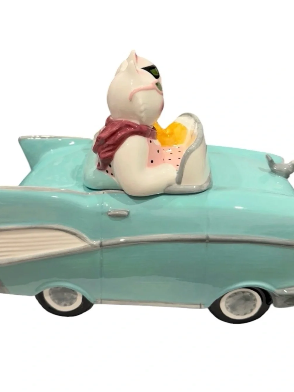 VTG 1997 Clay Art Collectible 1957 Chevy Cruisin’ Cats Ceramic Cookie Jar In Box